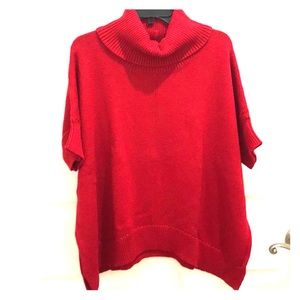 Red Cowl Neck Short Sleeves Sweater